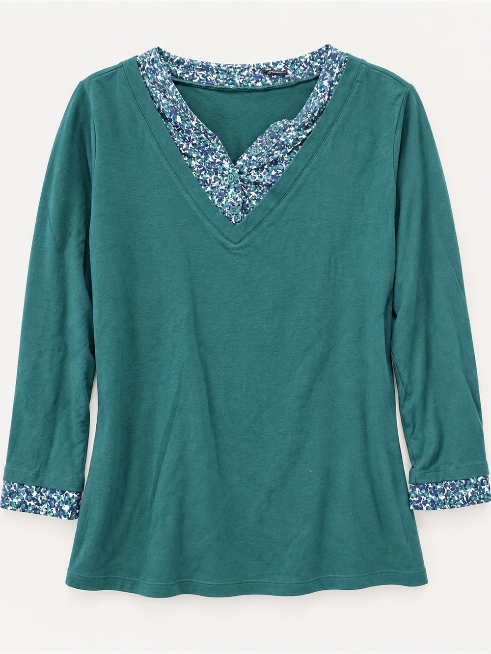 Laura Scott Teal Layered-Look V‑Neck Long Sleeve Top